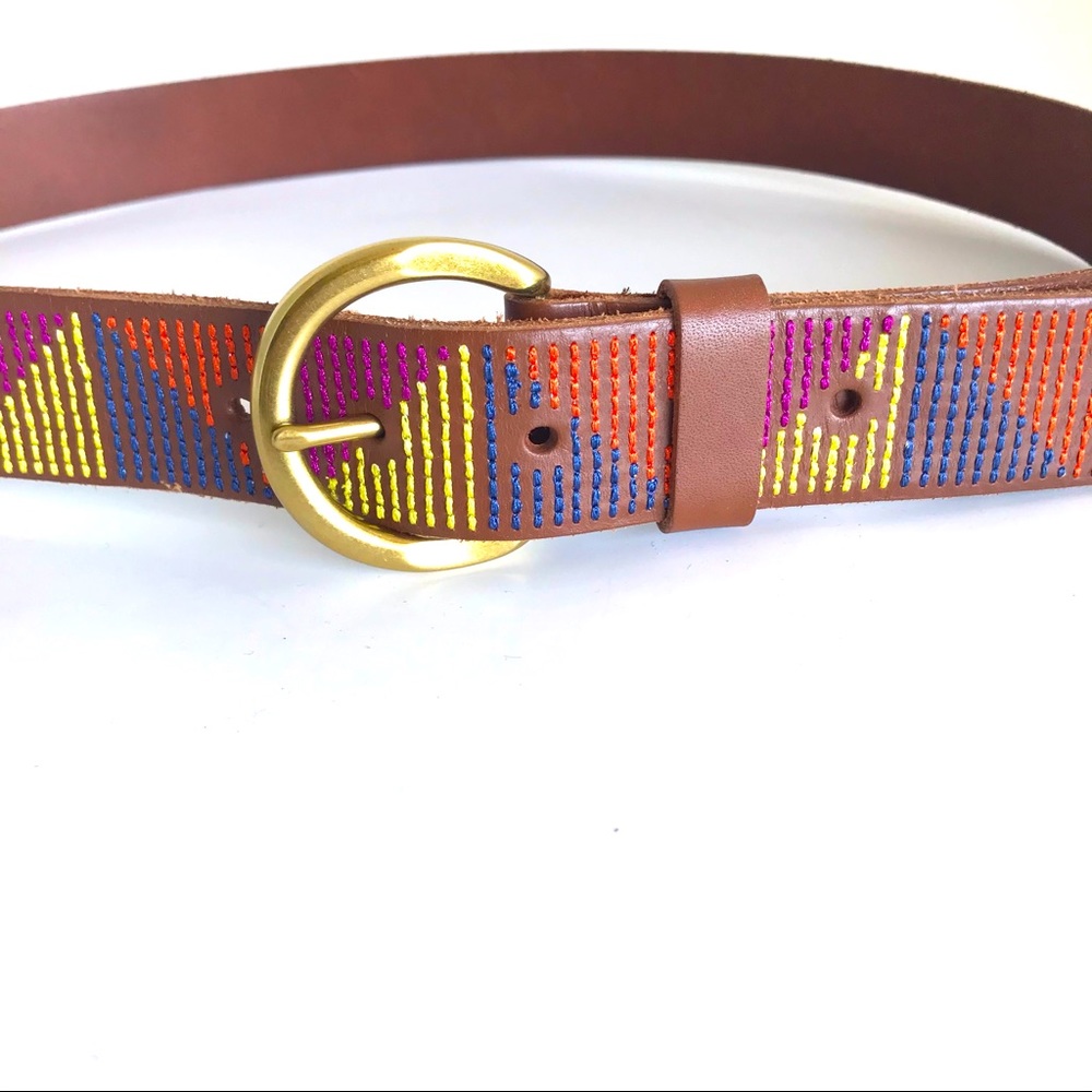 Fossil Brown Leather Multi Colored Stitch Belt (Lg)